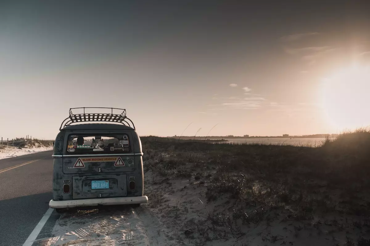 A lonely van on the beach
